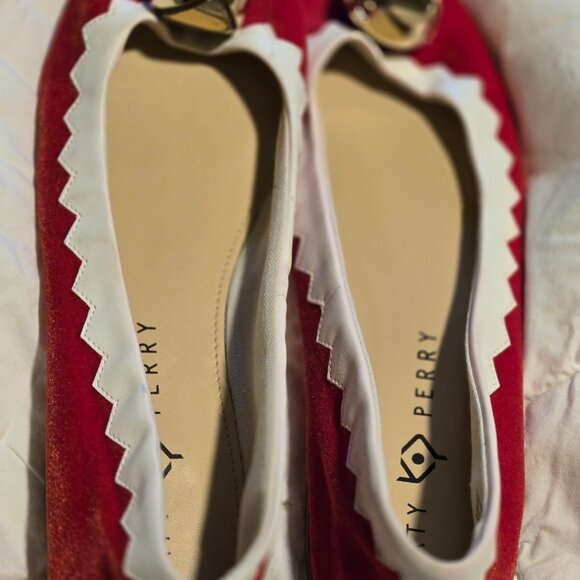 Katy Perry Red w/White Bells Christmas Flats 9 - Picture 4 of 4